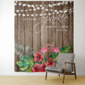 Rustige Tropische Flamingos String Lights Wedding Wandkleed (In situ)