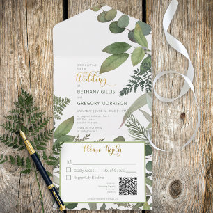 Rustige Tropische Greenery & Eucalyptus QR Code All In One Uitnodiging
