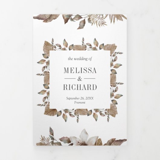 Rustige Tropische palmbladeren, Floral Wedding Drieluik Uitnodiging (Cover)