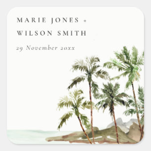 Rustige tropische palmbomen stranden zand huwelijk vierkante sticker