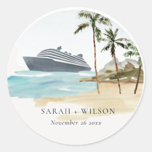 Rustige tropische zeebaars cruise Palm Wedding Ronde Sticker
