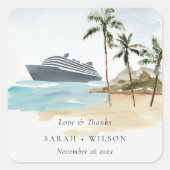 Rustige tropische zeebaars cruise Palm Wedding Vierkante Sticker (Voorkant)