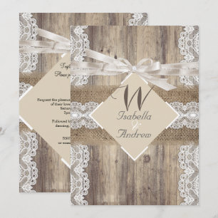 Rustige Trouw Beige Witte Kant Hout Jute 2a Kaart