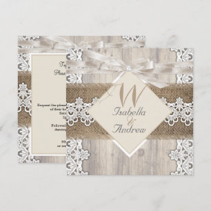 Rustige Trouw Beige Witte Kant Hout Jute AB Kaart
