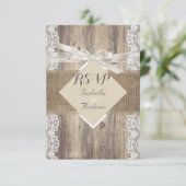 Rustige Trouw Beige Witte Kant Houten RSVP Kaartje (Staand voorkant)