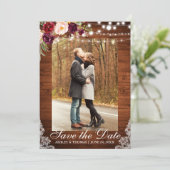 Rustige Trouw Burgundy Bloem Sluiers Bewaar de Dat Save The Date (Staand voorkant)