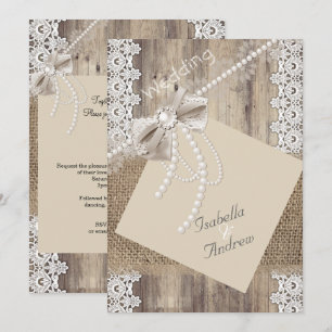 Rustige Trouwbeige Parel Kant Hout Jute 4 Kaart