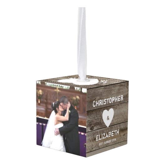 Rustige trouwcadeau met foto kubus ornament (Achter hoekig)