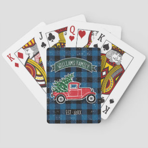 Rustige  Truck Blue Buffalo Plaid Holiday Pokerkaarten