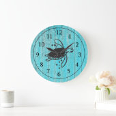 Rustige Turquoise Wood Turtle Beach Nautical Grote Klok (Huis)