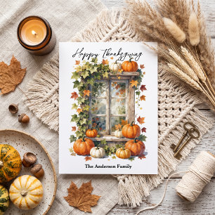 Rustige venster Oranje Herfst Pompoenen Thanksgivi Briefkaart