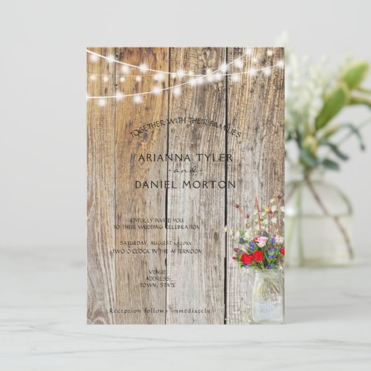 Rustige ventilator Bouquet Mason Jar String Lights Kaart (Staand voorkant)
