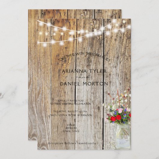 Rustige ventilator Bouquet Mason Jar String Lights Kaart (Voorkant / Achterkant)