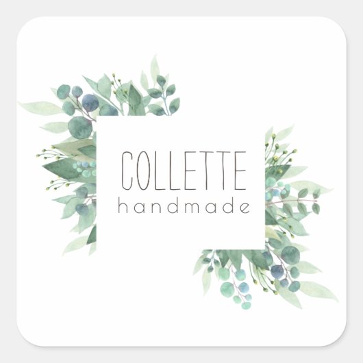 Rustige verwerking door Eucalyptus-grensetiket Vierkante Sticker (Voorkant)