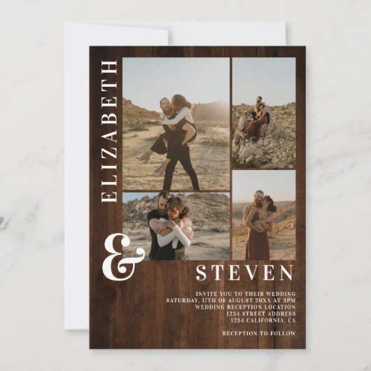 Rustige, vette ampersand 5-fotogrid bruiloft kaart (Voorkant)