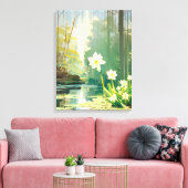 Rustige vijver met witte narcissen canvas afdruk (Insitu (Woonkamer))