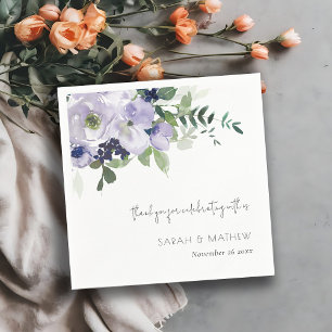 Rustige Violet Paarse marine Floral Leafy Wedding Servet