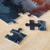 Rustige Vissende boot op Lake Mount Fuji vulkaan Legpuzzel (Zijkant)