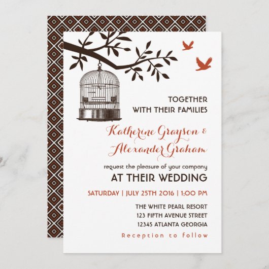 Rustige Vogelkooi Wit Weddenschap Kaart (Voorkant / Achterkant)