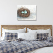 Rustige vogelnesttest - blauw canvas afdruk (Insitu (Slaapkamer))