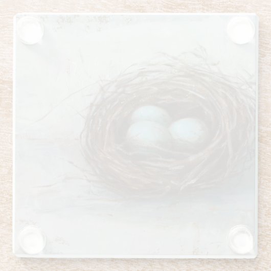 Rustige vogelnesttest - blauw glazen onderzetter (Achterkant)