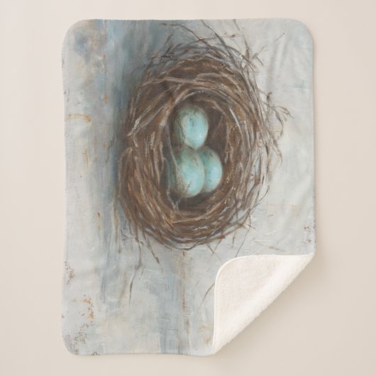Rustige vogelnesttest - blauw sherpa deken (Voorkant)