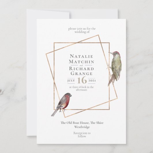 Rustige vogels botanische  uitnodiging (Voorkant)