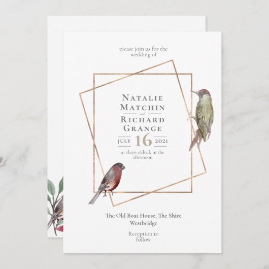 Rustige vogels botanische  uitnodiging (Voorkant / Achterkant)