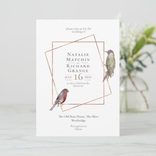 Rustige vogels botanische  uitnodiging (Staand voorkant)