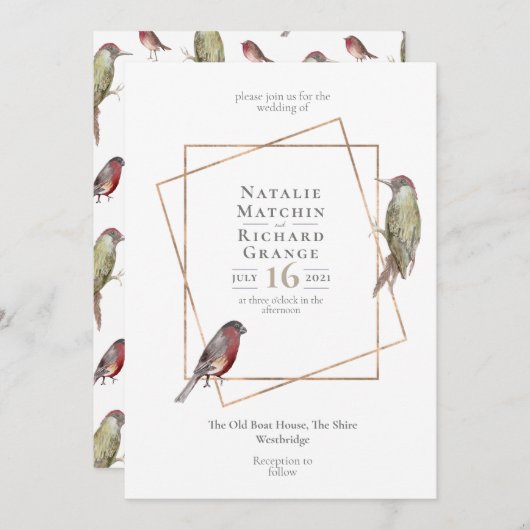 Rustige vogels botanische  uitnodiging (Voorkant / Achterkant)