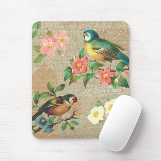 Rustige  vogels en bloemen Shabby Elegance Muismat (Met muis)