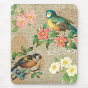 Rustige  vogels en bloemen Shabby Elegance Muismat