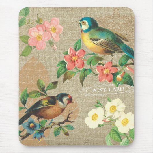 Rustige  vogels en bloemen Shabby Elegance Muismat (Voorkant)
