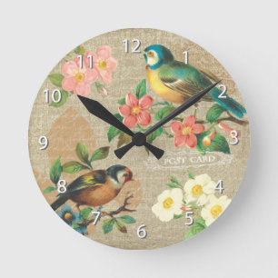 Rustige vogels en bloemen Shabby Elegance Ronde Klok