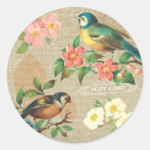 Rustige vogels en bloemen Shabby Elegance Ronde Sticker
