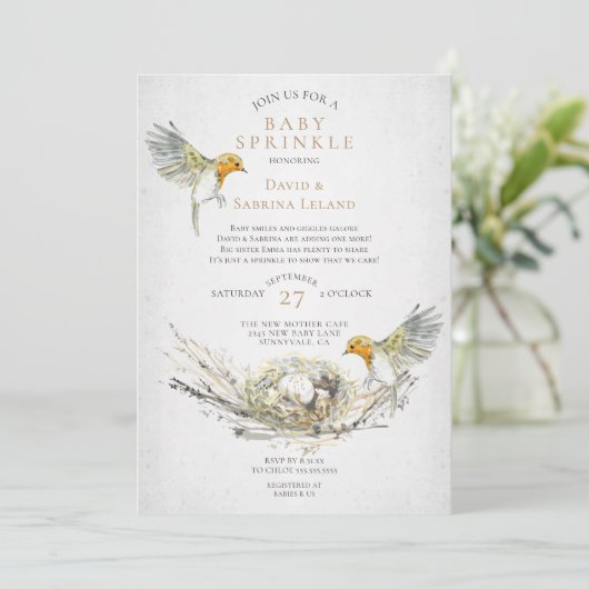 Rustige vogels en nestWaterverf Baby Sprinkle Kaart (Staand voorkant)