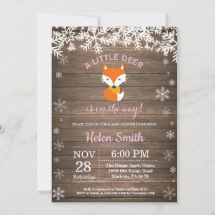 Rustige Vos Winter Meisje Baby Shower Kaart