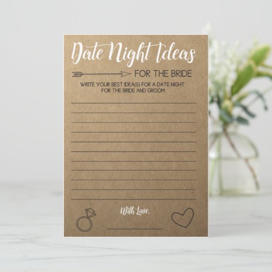 Rustige Vrijgezellenfeest game- Date Night Ideeën Advieskaart (Staand voorkant)