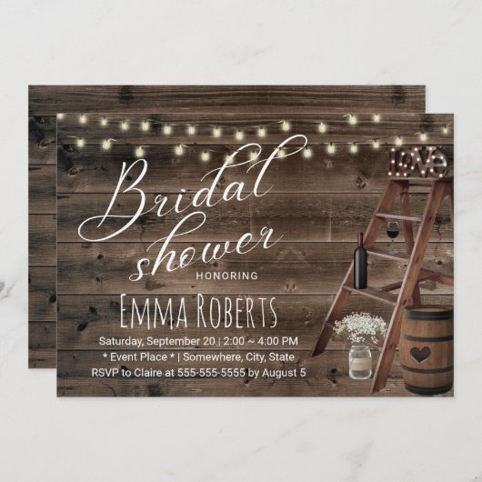 Rustige Vrijgezellenfeest met wijnloop en houten l Kaart (Voorkant / Achterkant)