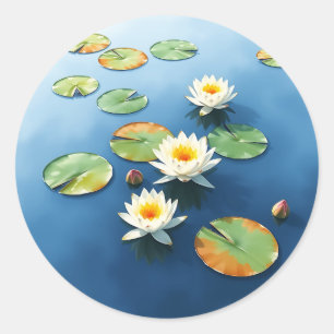 Rustige waterlelies drijven op een kalme vijver ronde sticker