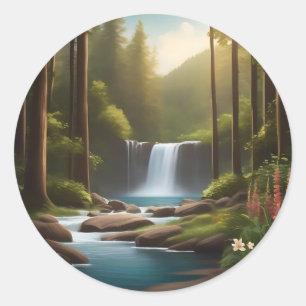 Rustige waterval Een vreedzame retraite Ronde Sticker