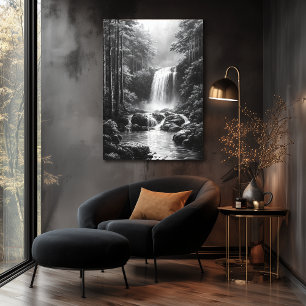 Rustige Waterval in Bos - Houtskoolkunst Poster
