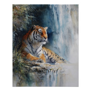 Rustige Waterval Tijger Nevelige Kloof Kunst Perfect Poster