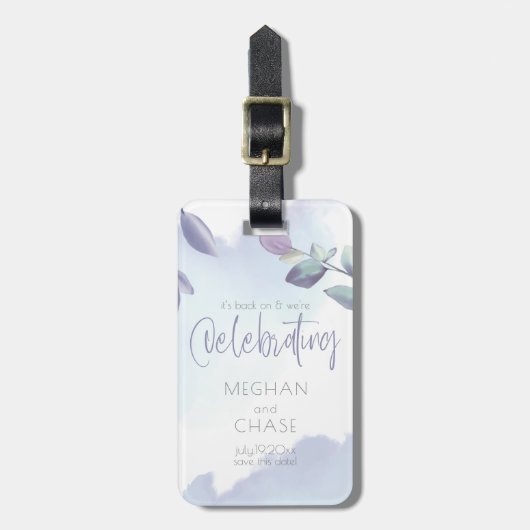 Rustige Waterverf Aqua Lila bladeren Sla de datum Bagagelabel (Voorkant verticaal)