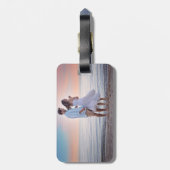 Rustige Waterverf Aqua Lila bladeren Sla de datum Bagagelabel (Achterkant verticaal)