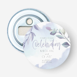 Rustige Waterverf Aqua Lila bladeren Sla de datum  Button Flesopener