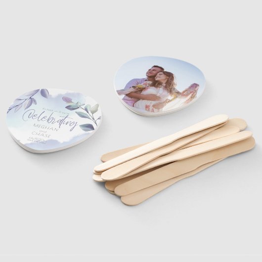 Rustige Waterverf Aqua Lila bladeren Sla de datum  Handwaaier (Niet-gemonteerd)