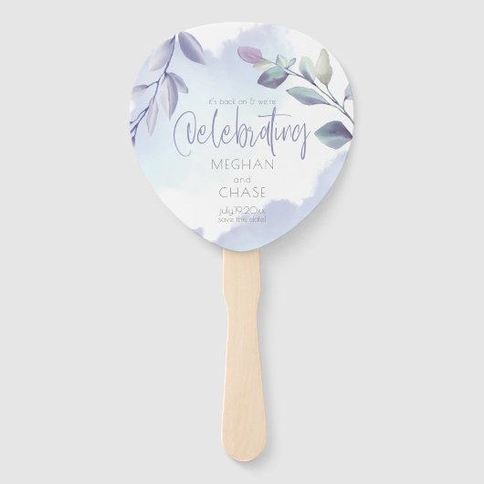 Rustige Waterverf Aqua Lila bladeren Sla de datum  Handwaaier (Voorkant)