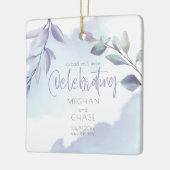 Rustige Waterverf Aqua Lila bladeren Sla de datum  Keramisch Ornament (Links)