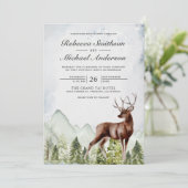 Rustige Waterverf Berg Forest Deer Wedding Kaart (Staand voorkant)